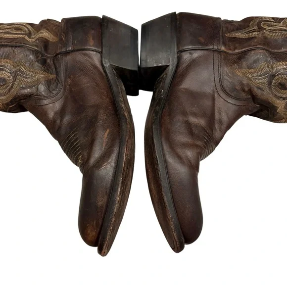 Lucchese Brown Leather Western Cowboy Boots, Sz 9D - Picture 10 of 16